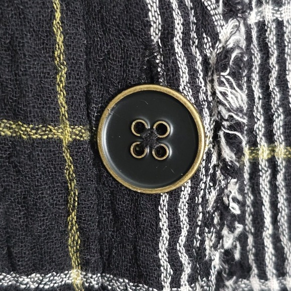 Habitat Womens Button Front Top Size Medium Plaid Long Sleeve Gauzy Lagenlook - Picture 4 of 13